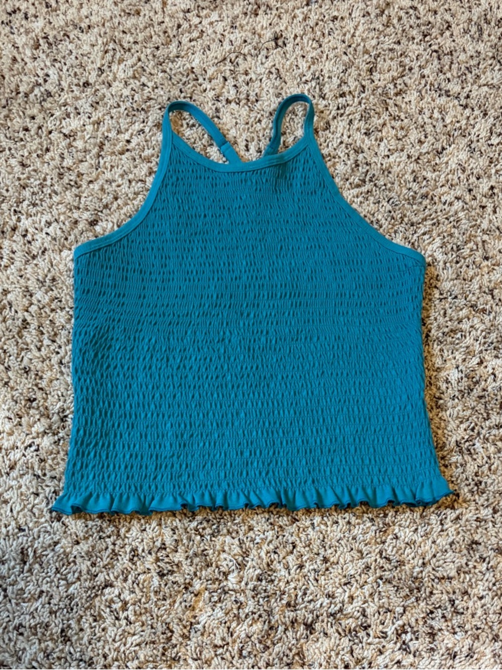 SO Teal Smocked Racerback Tank Top